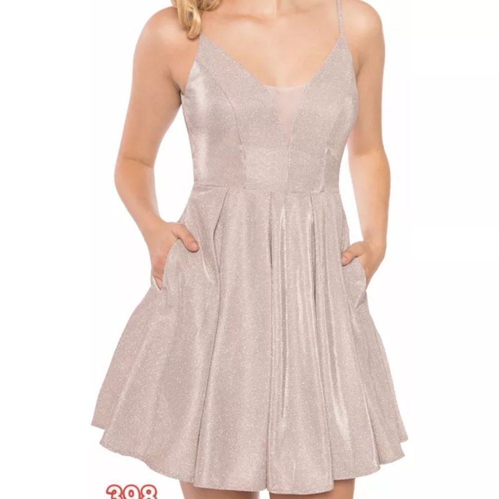 B.Darlin Junior's Glitter Mesh Skater Dress Rose Size 13/14